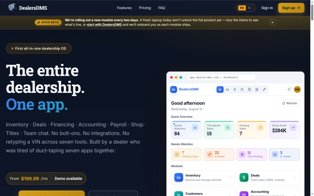 DealerDMS — interface preview